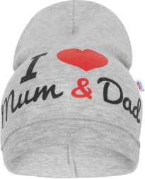 Παιδικό σκουφάκι New Baby I Love Mum and Dad γκρι 3–9 μηνών