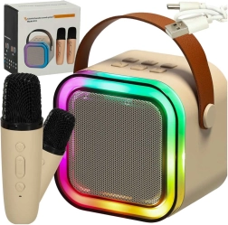 Σετ καραόκε με ηχείο Bluetooth, 2 μικρόφωνα και LED φωτισμό 6 W – μπεζ