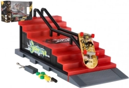 Skatepark δαχτύλων με σκάλες και κιγκλίδωμα – fingerboard 8 cm με ράμπα και αξεσουάρ
