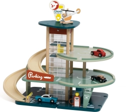 Ξύλινος πολυώροφος χώρος στάθμευσης CLASSIC WORLD με αυτοκίνητο, ελικόπτερο, πλυντήριο και πρατήριο καυσίμων