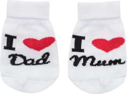 Παιδικές βαμβακερές καλτσούλες New Baby I Love Mum and Dad, λευκές, 0–3 μηνών