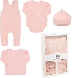 Νεογέννητο σετ 4 τεμαχίων NEW BABY I AM, ροζ, μέγεθος 56 (0–3 μ.)