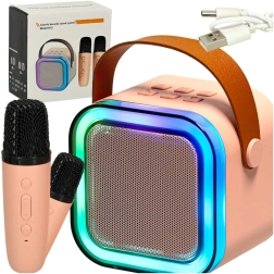 Σετ καραόκε με ηχείο bluetooth, 2 ασύρματα μικρόφωνα και LED φωτισμό 6 W – ροζ