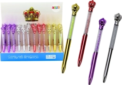 Στυλό διαρκείας με κορώνa και λαμπερές πέτρες, μπλε μελάνι 0,7 mm, μίξη χρωμάτων