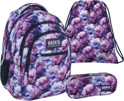 Σχολικό σετ BackUP Violet Flowers 3σε1 – σακίδιο, κασετίνα και σάκος