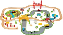 Ξύλινη σιδηροδρομική πίστα με επαρχιακό δρόμο από τη Bigjigs Rail