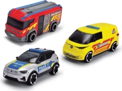 Σετ οχημάτων διάσωσης Dickie SOS 3pack – πυροσβεστικό, αστυνομικό και ασθενοφόρο σε κλίμακα 1:36