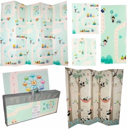 Πτυσσόμενο διπλής όψης εκπαιδευτικό στρωματάκι αφρού με πάντα και δρόμους 180 × 200 εκ.