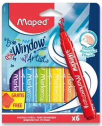 Μαρκαδόροι για παράθυρα Maped Window, 6 τεμ. με πανάκι μικροϊνών