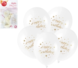 Λαστιχένια μπαλόνια Happy Birthday με χρυσή εκτύπωση 28 cm, 5 τεμ.