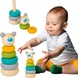 Ξύλινος πύργος στοίβαξης με αρκουδάκι Montessori SMALL FOOT