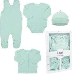 4τεμ. νεογνικό σετ για το μαιευτήριο NEW BABY I AM, μέντα, μέγεθος 62 (3–6 μηνών)