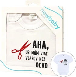 Βρεφικό κορμάκι με στάμπα New Baby «Έχω ήδη περισσότερα μαλλιά από τον μπαμπά», συσκευασία δώρου