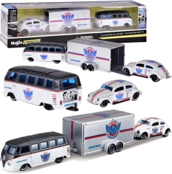 Μεταλλικό σετ Maisto 1:64 – Volkswagen Van Samba με τρέιλερ και Volkswagen Beetle