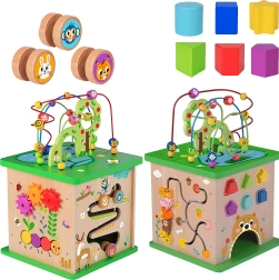 TOOKY TOY ξύλινος εκπαιδευτικός κύβος δραστηριοτήτων 5 σε 1 με ζωάκια