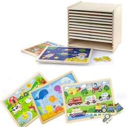 Ξύλινα παζλ Viga – σετ 12 πλαισιωμένων παζλ με 24 κομμάτια σε βάση