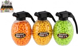 Λαστιχένιες μπίλιες για πιστόλι 6 mm σε δοχείο σε σχήμα χειροβομβίδας (800 τεμ., 3 χρώματα)