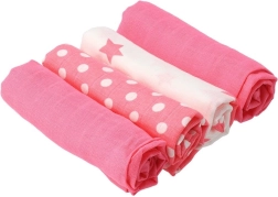 Υφασμάτινες βαμβακερές πάνες New Baby Softy με στάμπα 70 × 70 cm, 4 τεμ., ροζ‑λευκές