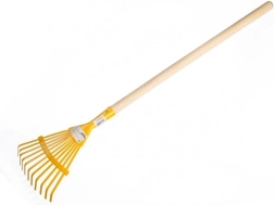 Παιδική τσουγκράνα με επίπεδα δόντια με ξύλινη λαβή 80 cm – κίτρινο