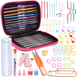 Σετ για βελονάκι 100 τεμ. βελόνες 0,6–6,5 mm με αξεσουάρ σε θήκη