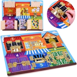 Ξύλινος αισθητηριακός πίνακας χειρισμού με κλειδαριές και αριθμούς