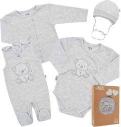 Παιδικό σετ εκκίνησης για το μαιευτήριο New Baby Sweet Bear, γκρι, 4 τεμάχια