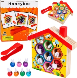 Ξύλινη κυψέλη Montessori με μέλισσες και τσιμπίδα (7 τεμ.)