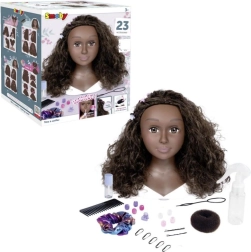 Κεφάλι κομμώσεων Afro με αξεσουάρ και μαγικό μακιγιάζ