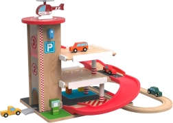 Ξύλινο γκαράζ με σιδηρόδρομο 2Kids Toys