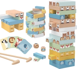 WOOPRIE Ξύλινο παιχνίδι Τρέμουλος Πύργος Ζωάκια 82 τμχ