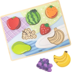 Ξύλινο montessori παζλ Viga φρούτα 2σε1