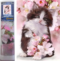 Ζωγραφική με διαμάντια – ασπρόμαυρο γατάκι 30 × 40 cm