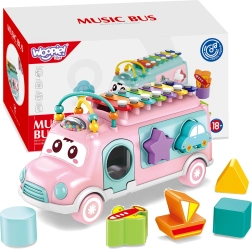 Woopie Baby μουσικό λεωφορείο – παιχνίδι ταξινόμησης με ξυλόφωνο, ροζ