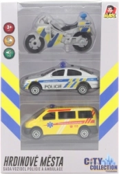 City Collection σετ: αστυνομική μοτοσικλέτα, αστυνομικό αυτοκίνητο και ασθενοφόρο με φως και ήχο