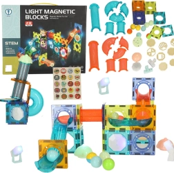 Μαγνητικά δομικά τουβλάκια με φωτεινή μπίλια-τσουλήθρα – 49 τεμ.