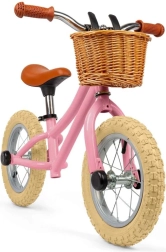 Bigjigs Toys ροζ ποδήλατο ισορροπίας με ψάθινο καλαθάκι