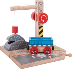 Ξύλινο παιχνίδι γερανός με βαγόνι Bigjigs Rail για παιδιά