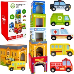 Woopie Green πόλη με ένθετα – κύβοι στοίβαξης και οχήματα 10 τμχ