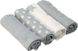 Βαμβακερές μουσελινικές πάνες NEW BABY Softy με στάμπα 70 × 70 cm, 4 τεμ., γκρι‑λευκές