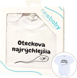 Παιδικό βρεφικό κορμάκι με στάμπα New Baby OTECKOVA NAJRÝCHLEJŠIA, μακρύ μανίκι, συσκευασία δώρου (μέγεθος 86)