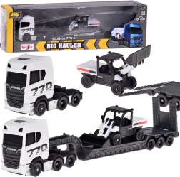 Maisto μεταλλικό σετ SCANIA 770S με χαμηλό φορτηγό ρυμουλκούμενο και φορτωτή 1:64