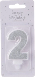Ασημί κεράκι τούρτας αριθμός 2 (7 cm)