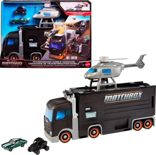 Matchbox κινητό κέντρο διοίκησης – μετασχηματιζόμενο φορτηγό μεταφοράς με ελικόπτερο και 2 μεταλλικά αυτοκινητάκια