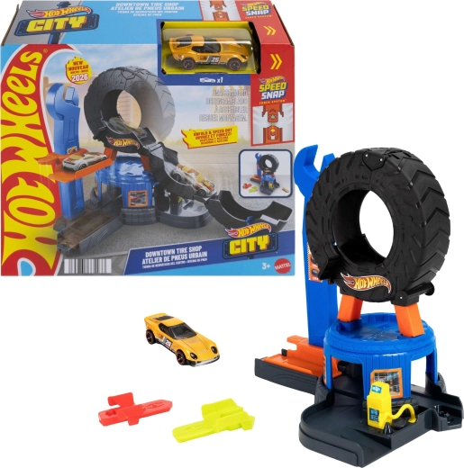 Hot Wheels City συνεργείο με αναδιπλούμενο ελαστικό και αυτοκινητάκι