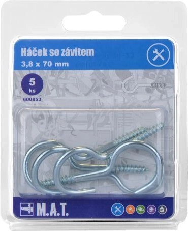 Άγκιστρο με σπείρωμα 70 × 3,8 mm, γαλβανιζέ, 5 τεμ.