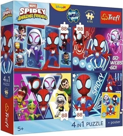 Trefl Spidey και οι υπέροχοι φίλοι του – σετ παζλ 4×88 κομμάτια με αφίσα