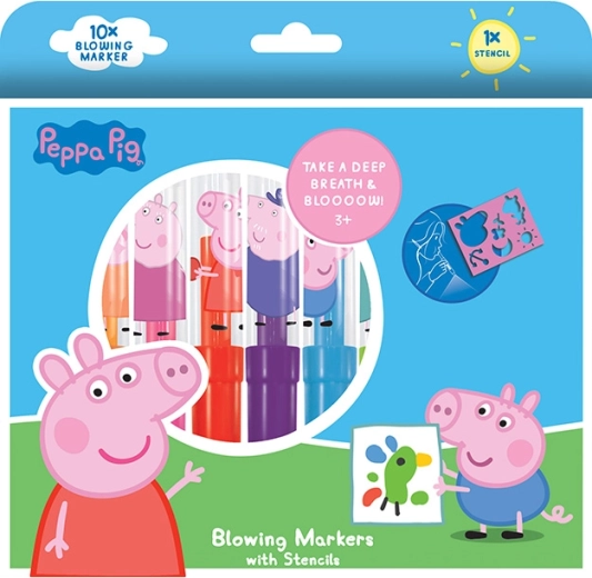 Μαρκαδόροι φυσήματος Peppa Pig 10+1 με στένσιλ