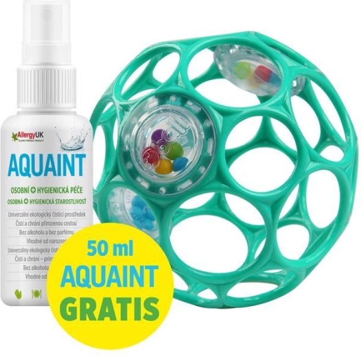 Κουδουνίστρα OBALL Rattle 10 cm (σκούρο τιρκουάζ) + καθαριστικό νερό AQUAINT 50 ml