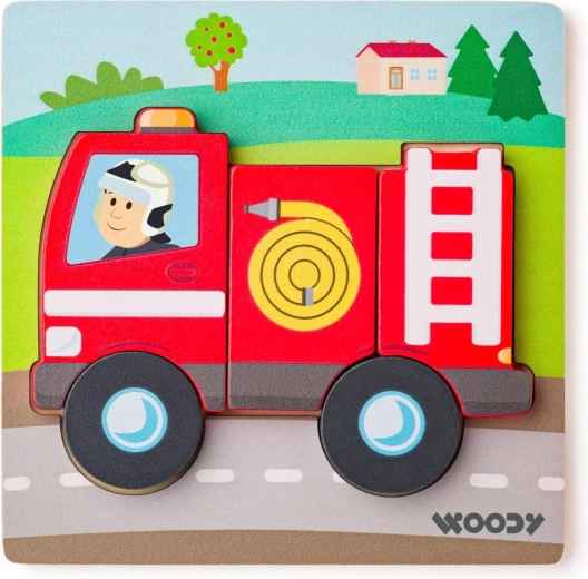 Ξύλινο ένθετο παζλ Woody baby πυροσβεστικό αυτοκίνητο 5 τεμαχίων - 1 τεμάχιο