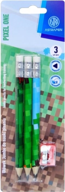 Τριγωνικά μολύβια HB με ξύστρα ASTRA Pixel One, 3 τεμ.